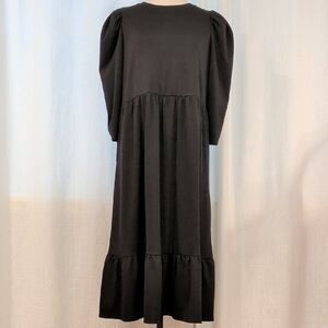 Puff Shoulder Crew Neck Long Sleeve Dress